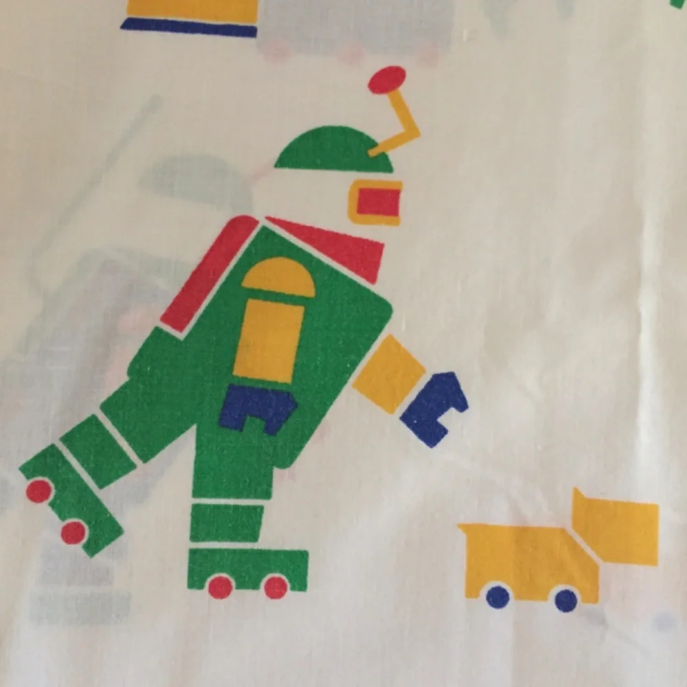 Vintage 80s Space Robot Transformer Pillowcase Retro Cartoon Bedding Rare Linens